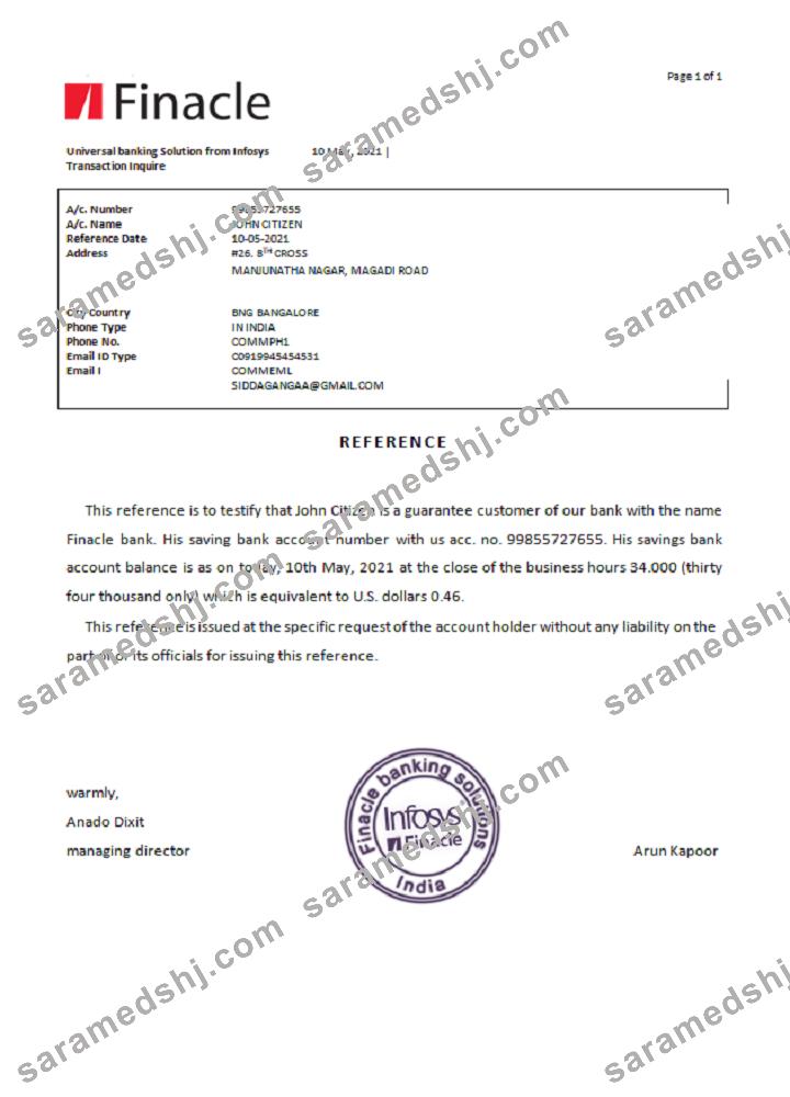 India_Finacle bank_reference